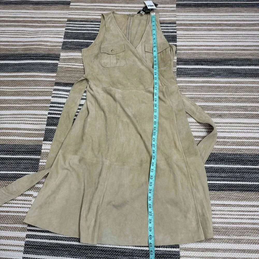 Lauren Ralph Lauren 100% Goat Suede Belted Sleeveless Dress Faux‎ Wrap Tan Sz 10